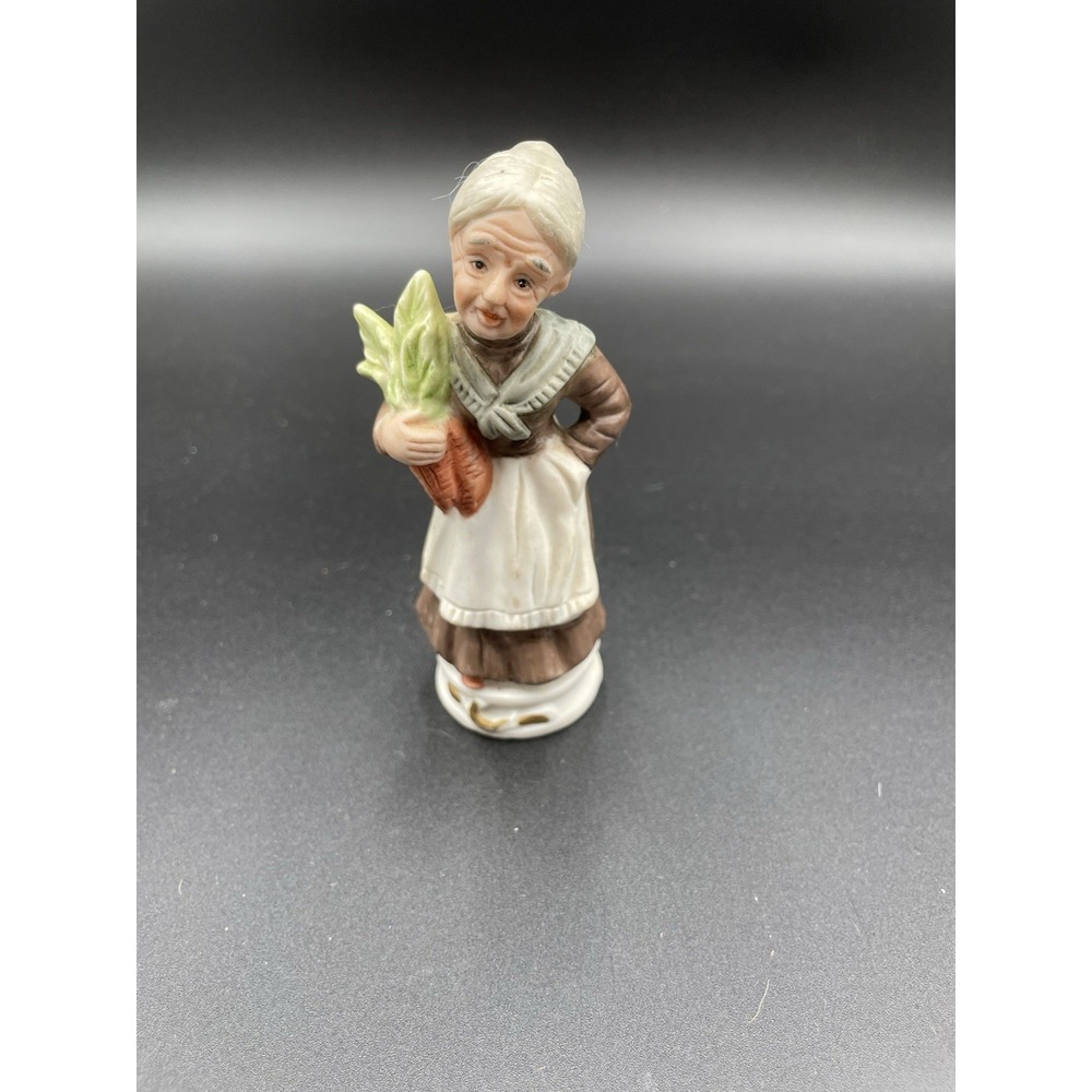 Flambro Fine Porcelain Old Lady Woman Carrots Figure